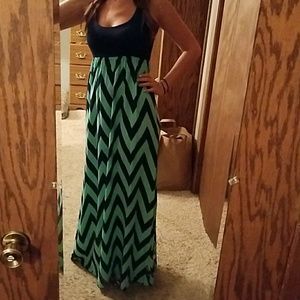Maxi Dress-Navy and Mint Chevron